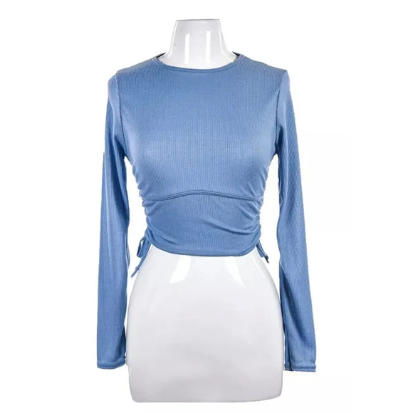 PrettyLittleThing‎ Women's Blue Crop Top Size 10 Long Sleeve Casual - Picture 1 of 4